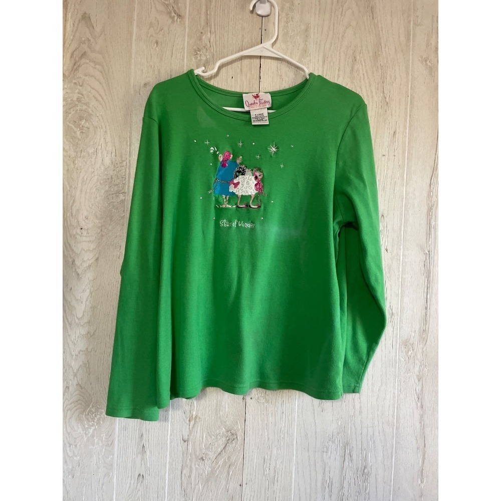 Quacker Factory Only A  Morning Person Christmas Day Sweatshirt  XL‎ New Green
